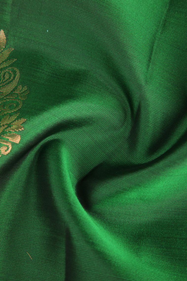 Basil Green Silk Sarees with Copper Zari Floral Patterns view 4