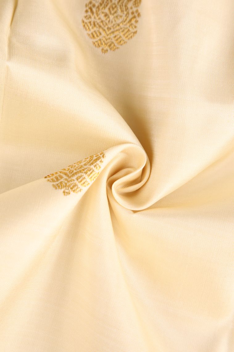 Cream White Kanchipuram Silk Sarees with Gold Zari Floral Puttas view 4