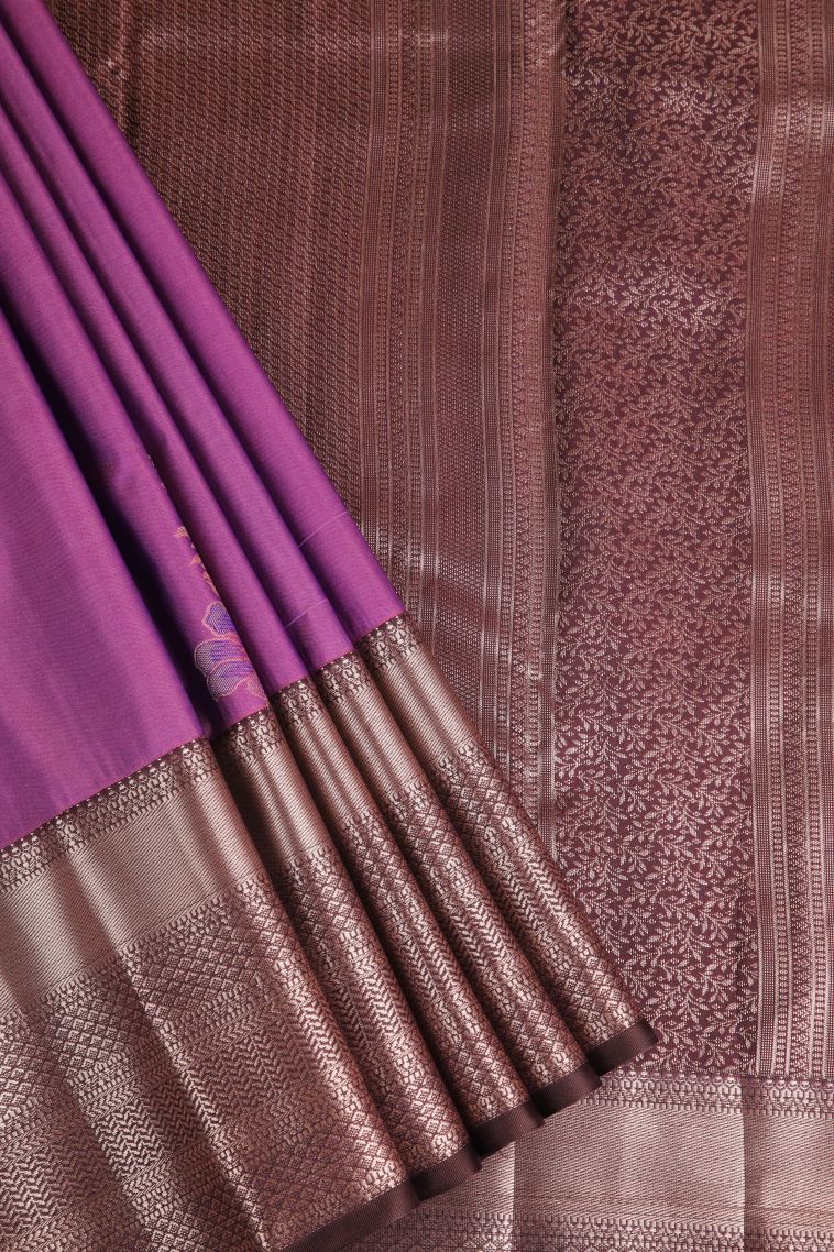 Bubble Purple Apoorva Silk Sarees with Copper Zari Floral Puttas view 1
