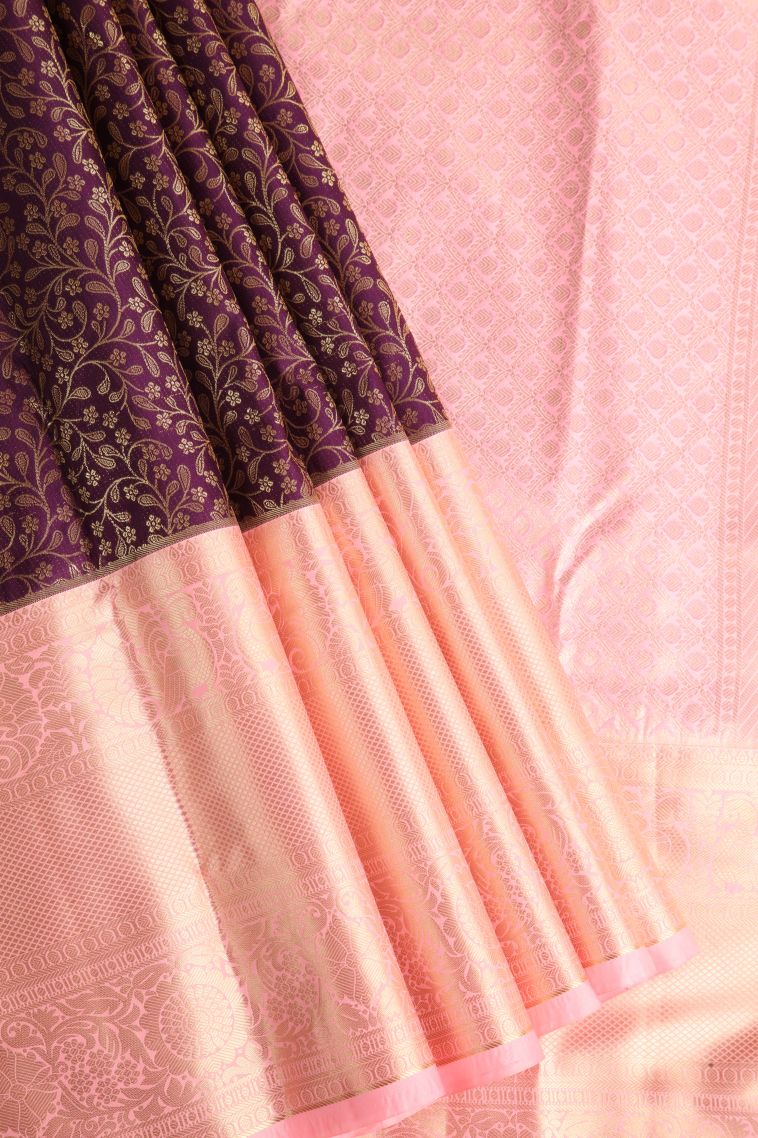 Caramel Brown Apoorva Silk Sarees with Gold Zari Floral Patterns view 1