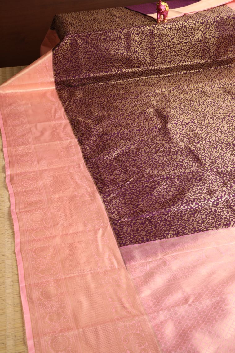 Caramel Brown Apoorva Silk Sarees with Gold Zari Floral Patterns view 2