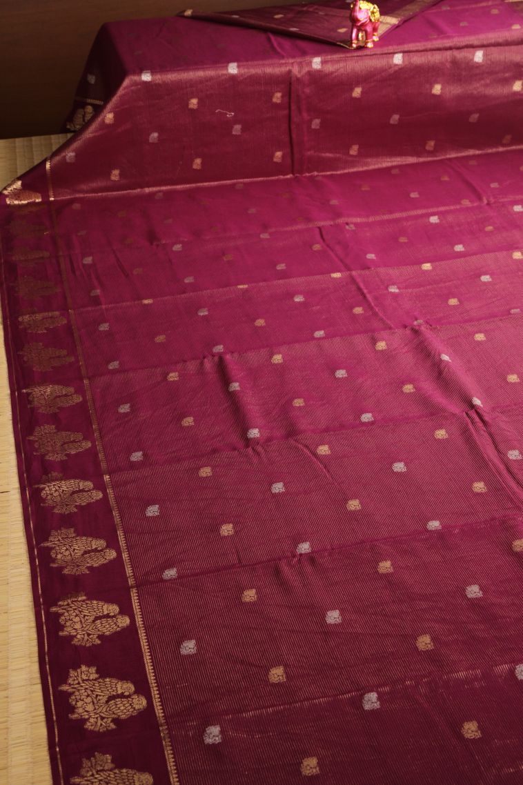 Bindi Red Banaras Sarees with Gold Zari Peacock Motifs view 2