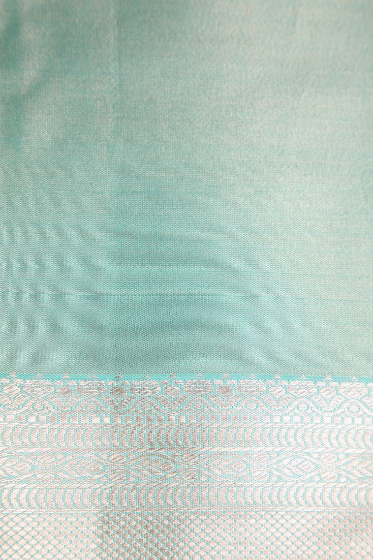 Teal Blue Tissue Silk Sarees with Gold Zari Floral Patterns view 3