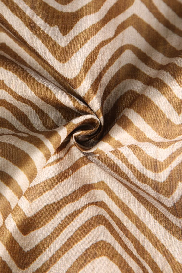 Peanut Brown Semi Tussar Silk with Gold Zari Zig Zag Pattern view 4