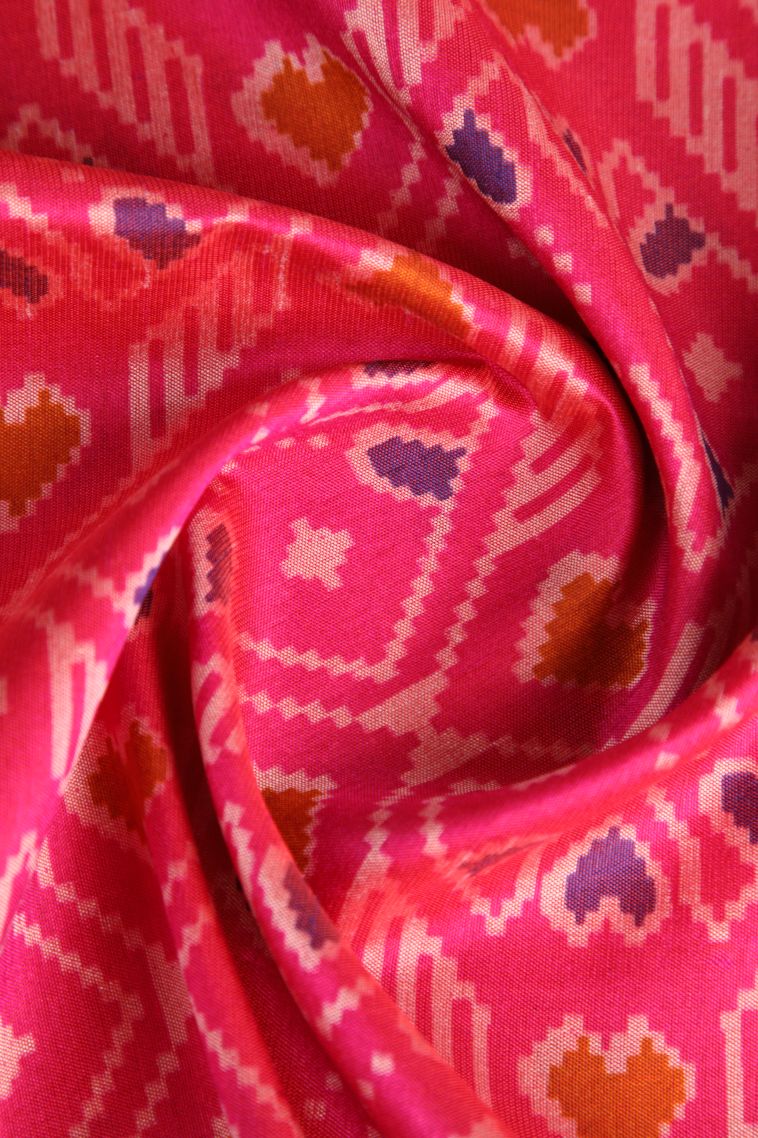 Hot Pink Semi Tussar Silk with Gold Zari Pochamballi Pattern view 4