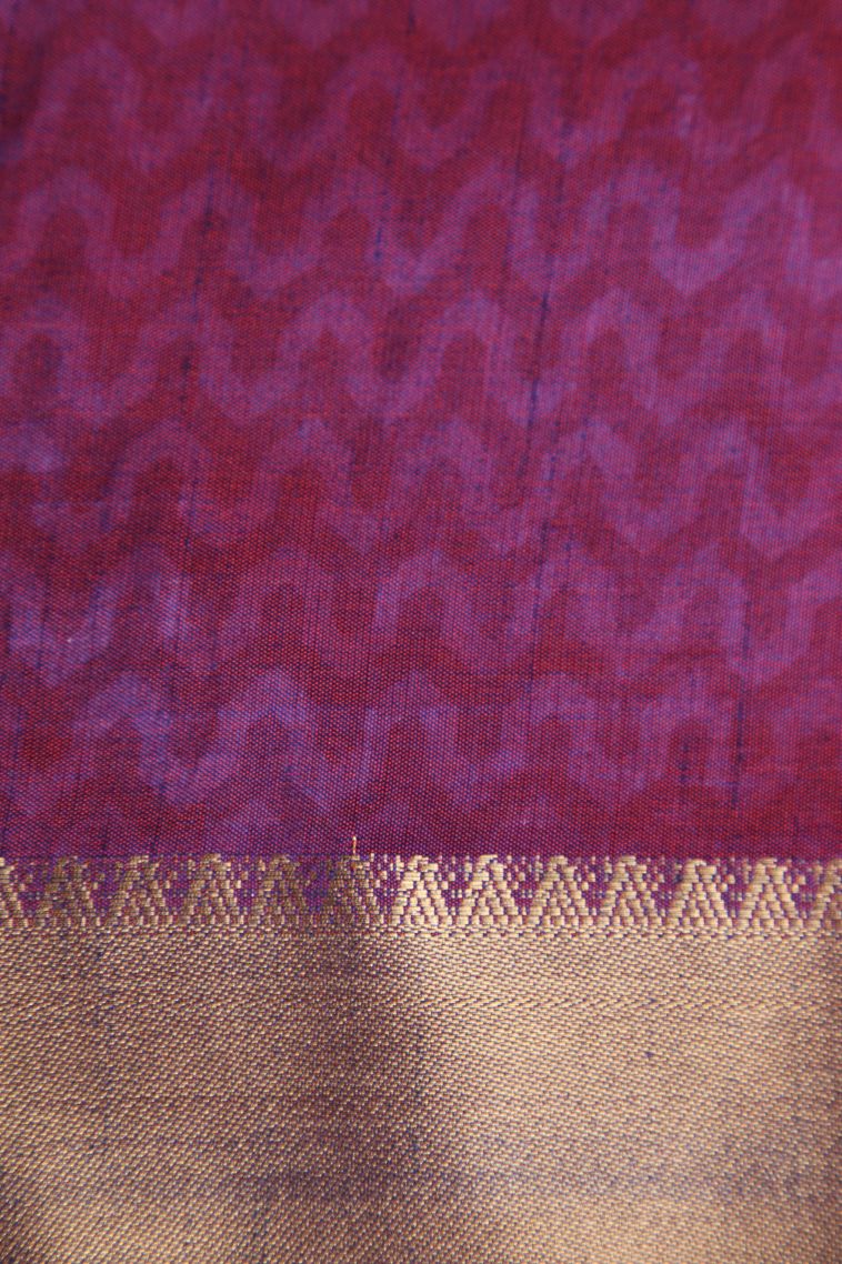 Hot Pink Semi Tussar Silk with Gold Zari Pochamballi Pattern view 3