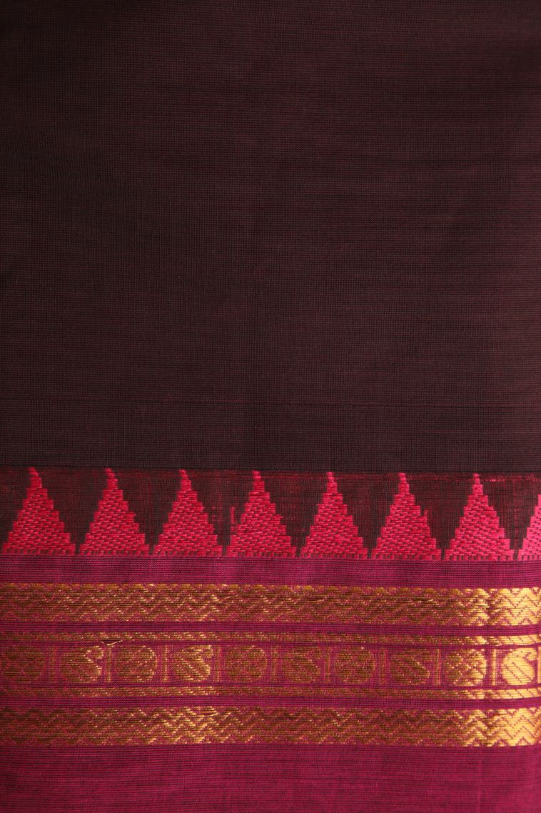 Pecan Brown Chettinad Cotton Sarees with Gold Zari Plain view 3