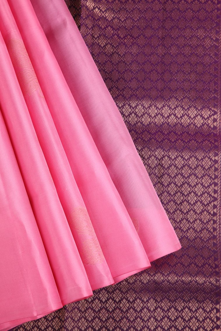Rouge Pink Soft Silk Saree with Copper Zari Floral Puttas view 1