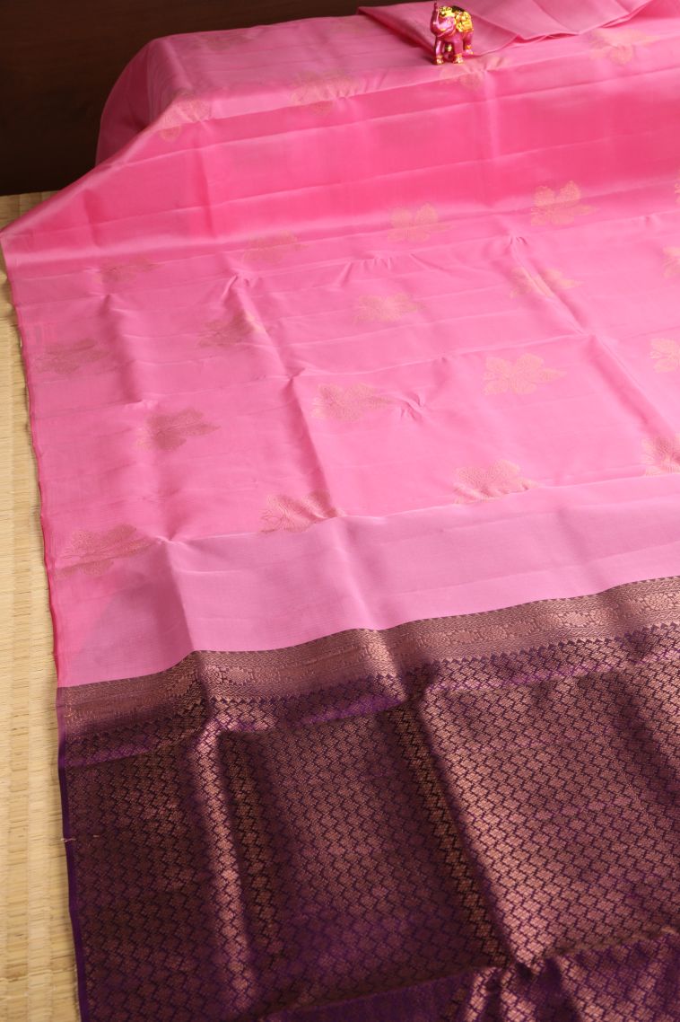 Rouge Pink Soft Silk Saree with Copper Zari Floral Puttas view 2
