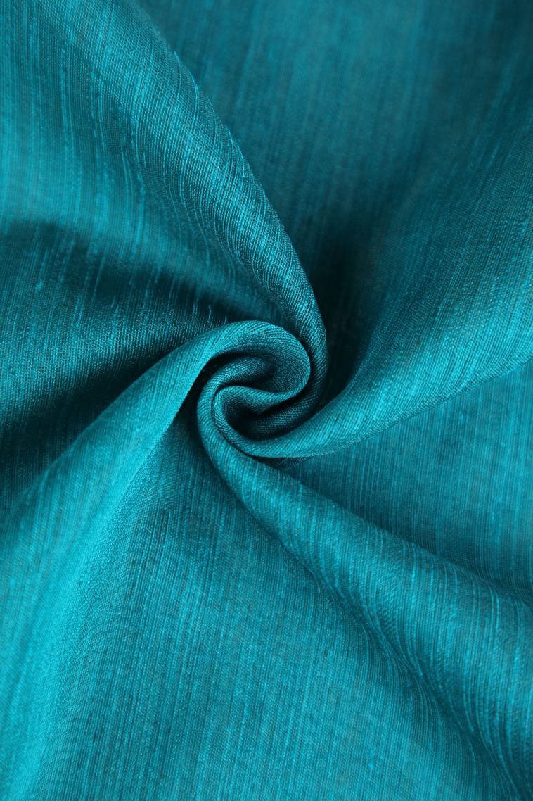 Cerulean Blue Semi Tussar Silk with Gold Zari Plain view 4