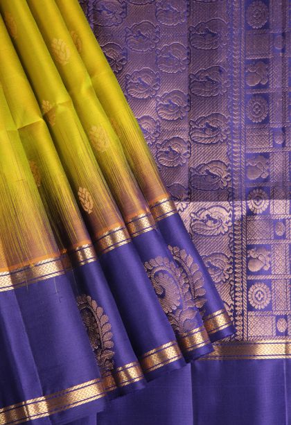 Chartreuse Green Soft Silk Saree with Gold Zari Floral Patterns