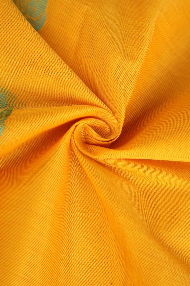 Lemon Yellow Chettinad Cotton Sarees with Without Zari Zari Floral Puttas view 4