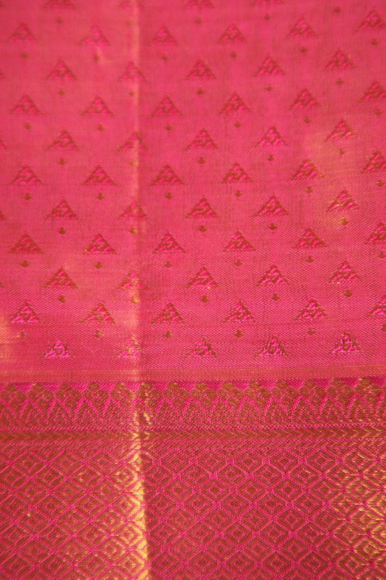 Pistachio Green Kanchipuram Silk Sarees with Gold Zari Floral Patterns view 3