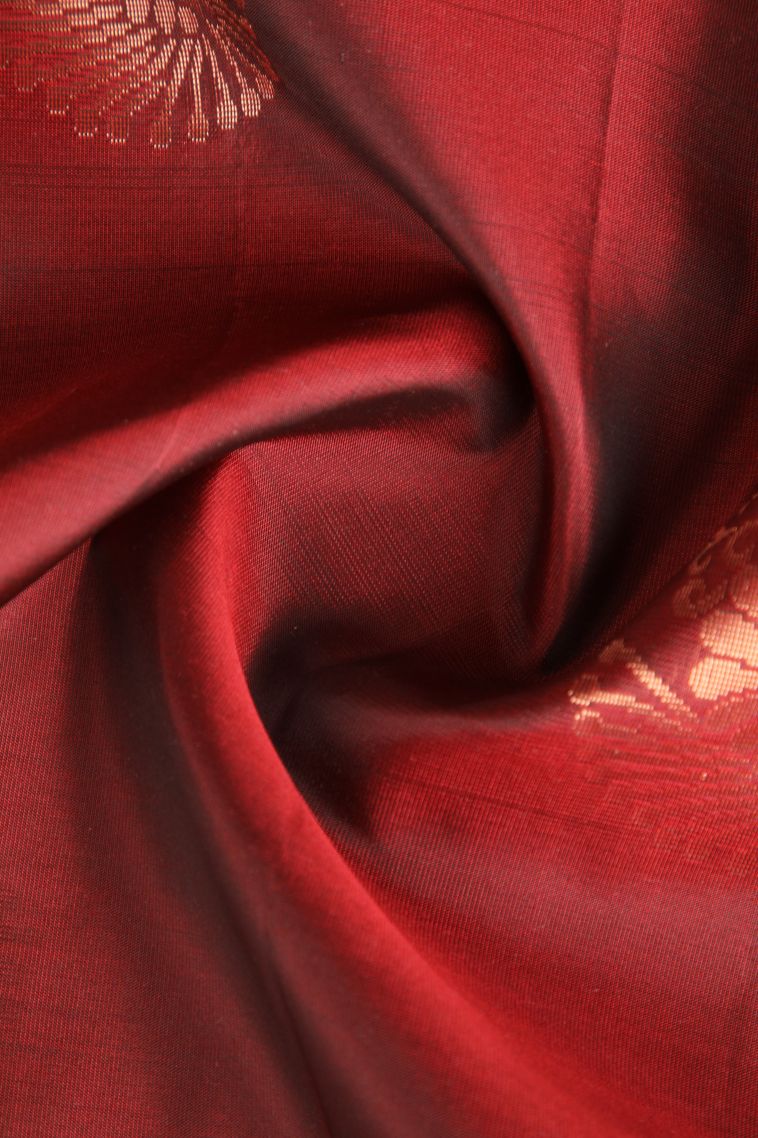 Crimson Red Soft Silk Saree with Copper Zari Buttis (small Dots Or Motifs) view 4