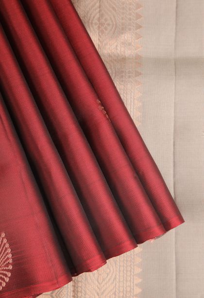 Crimson Red Soft Silk Saree with Copper Zari Buttis (small Dots Or Motifs)