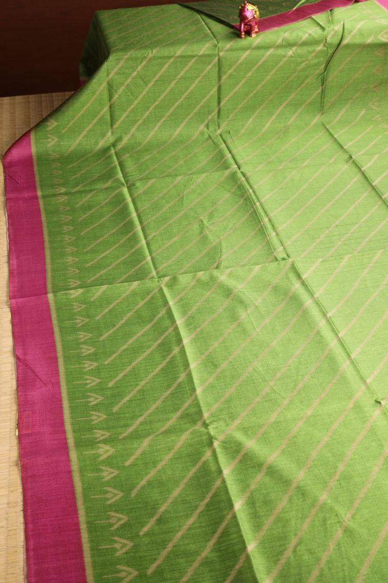 Fern Green Semi Tussar Silk with Without Zari Zari Cross Straipes view 2