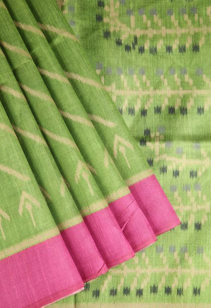 Fern Green Semi Tussar Silk with Without Zari Zari Cross Straipes