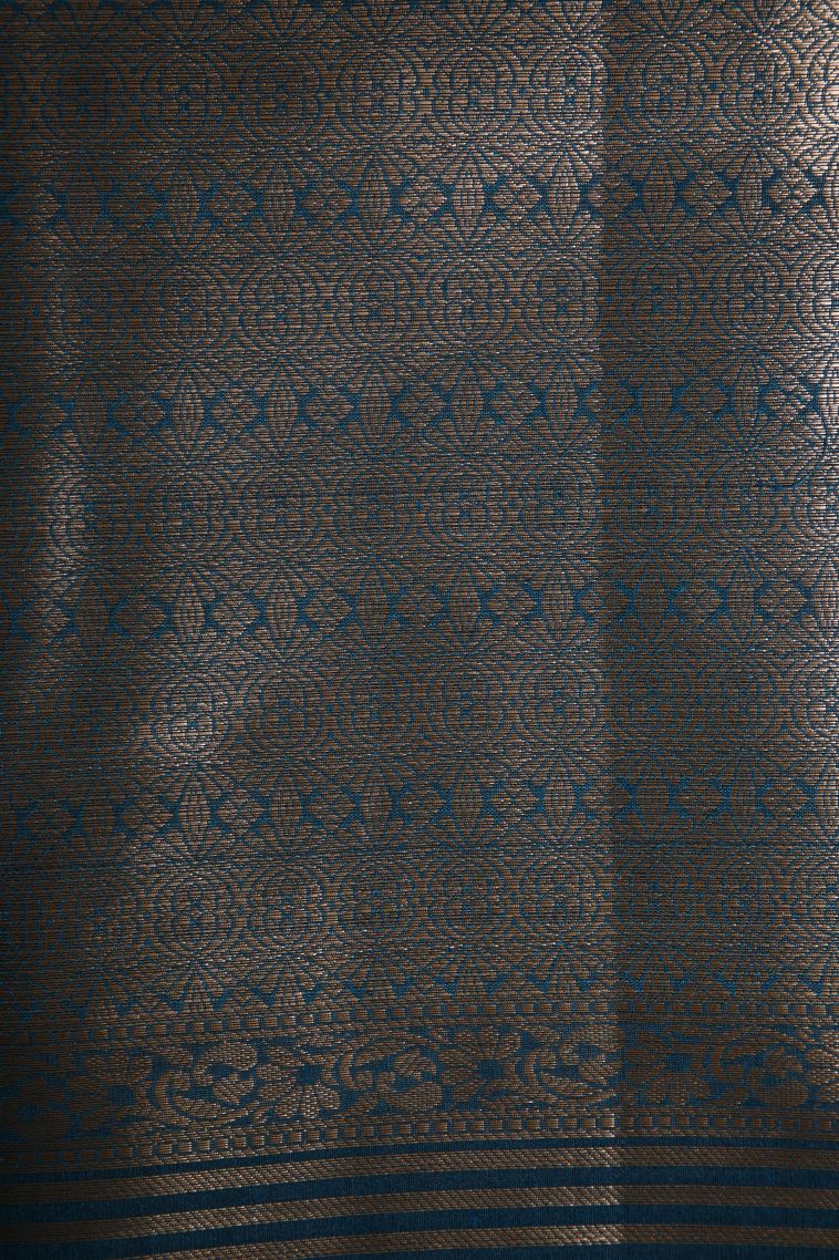Aegean Blue Banaras Sarees with Gold Zari Birds Mottif view 3