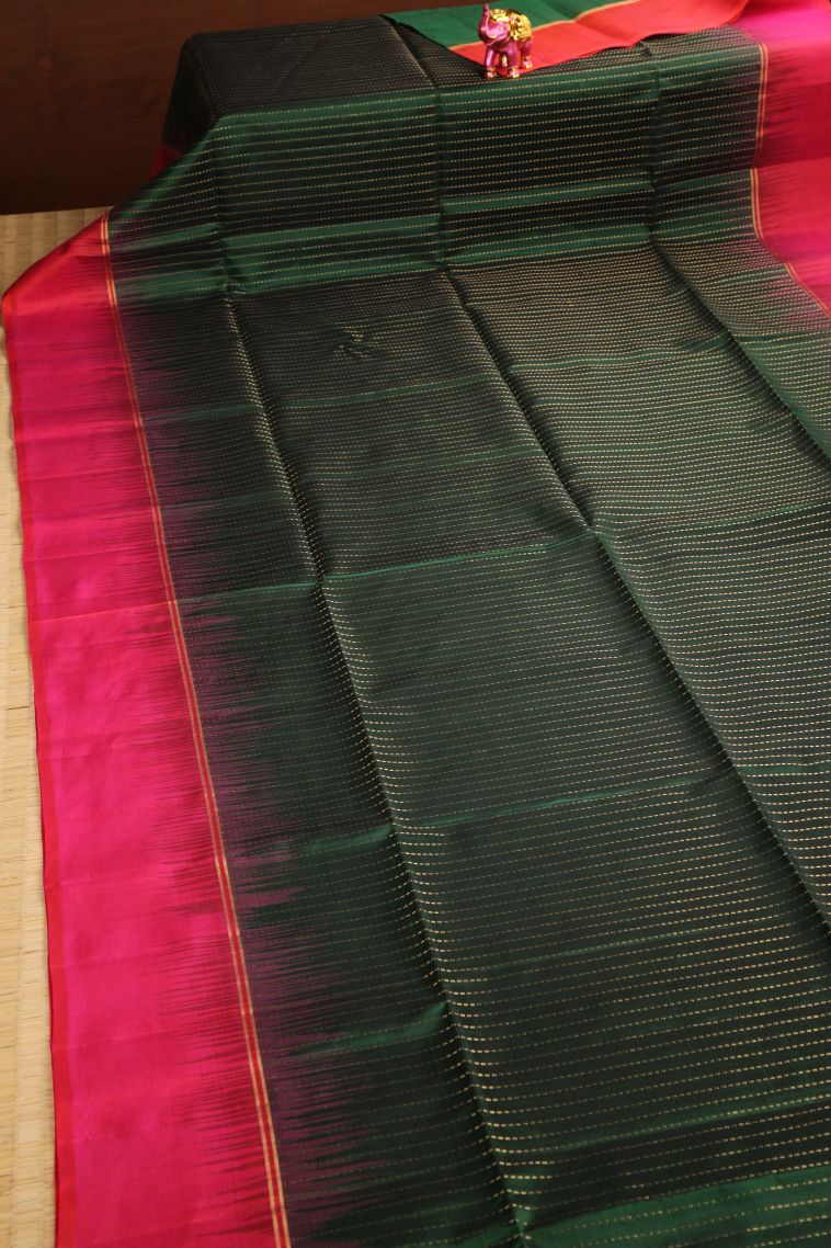 Basil Green Soft Silk Saree with Gold Zari Raindrops Model view 2