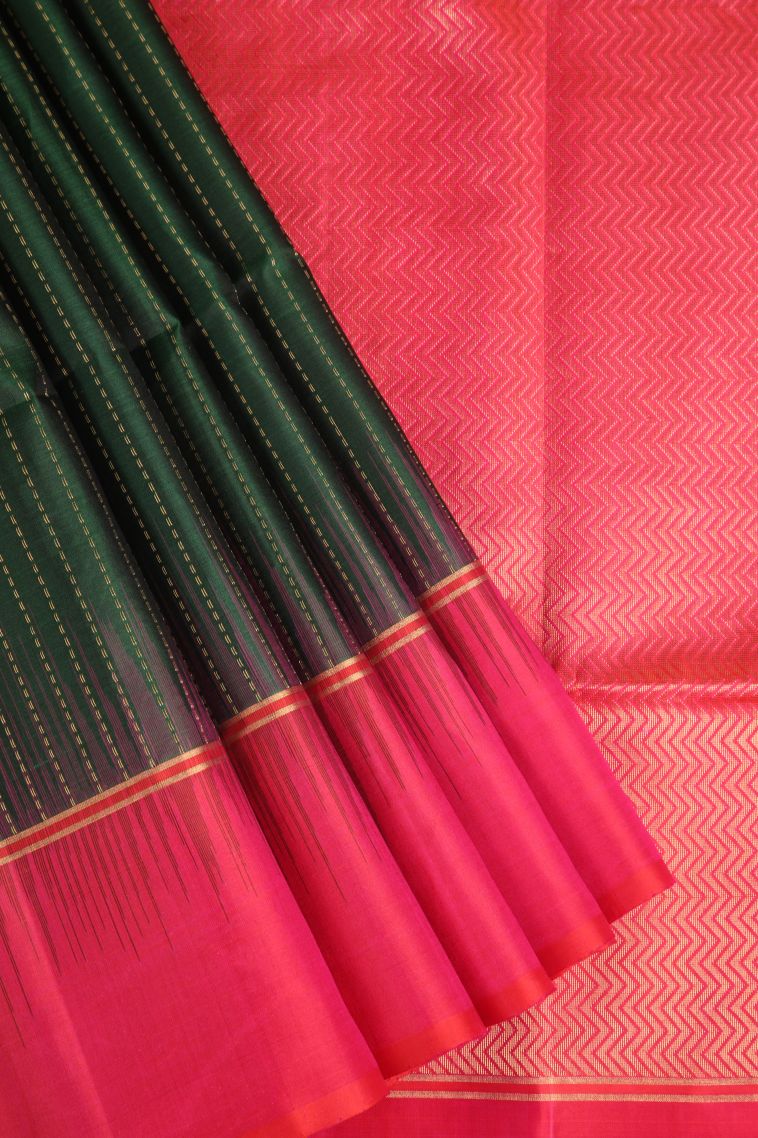 Basil Green Soft Silk Saree with Gold Zari Raindrops Model view 1