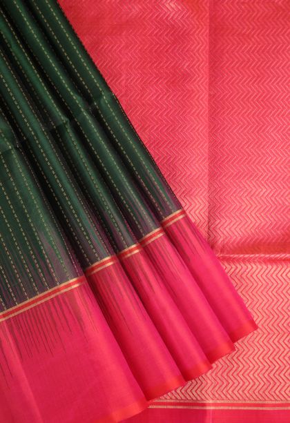 Basil Green Soft Silk Saree with Gold Zari Raindrops Model