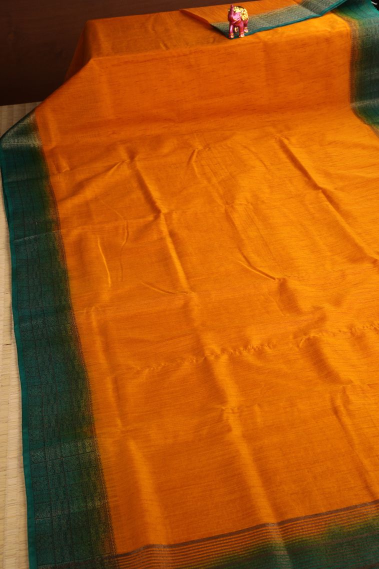 Honey Orange Semi Tussar Silk with Gold Zari Plain view 2