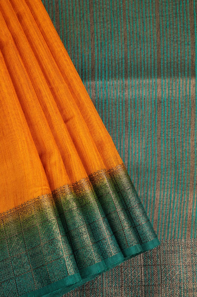Honey Orange Semi Tussar Silk with Gold Zari Plain view 1