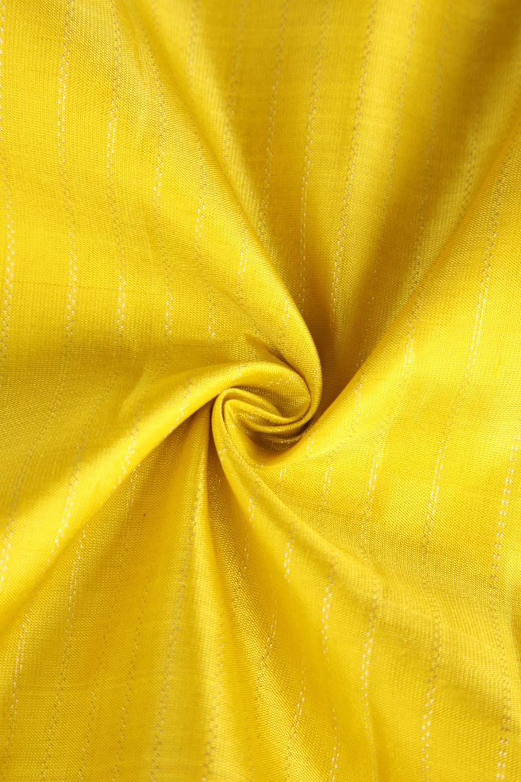 Lemon Yellow Soft Silk Saree with Gold Zari Stripes view 4