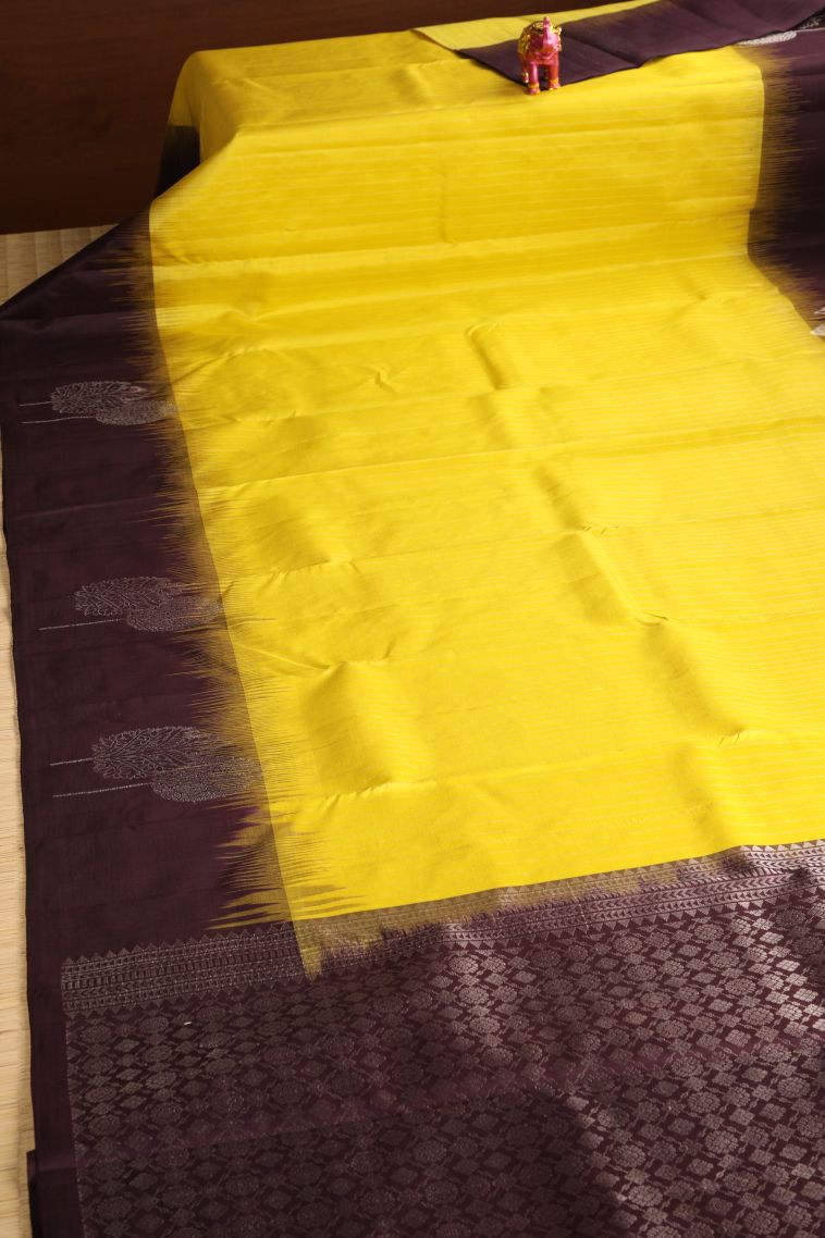 Lemon Yellow Soft Silk Saree with Gold Zari Stripes view 2