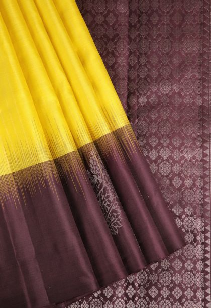 Lemon Yellow Soft Silk Saree with Gold Zari Stripes