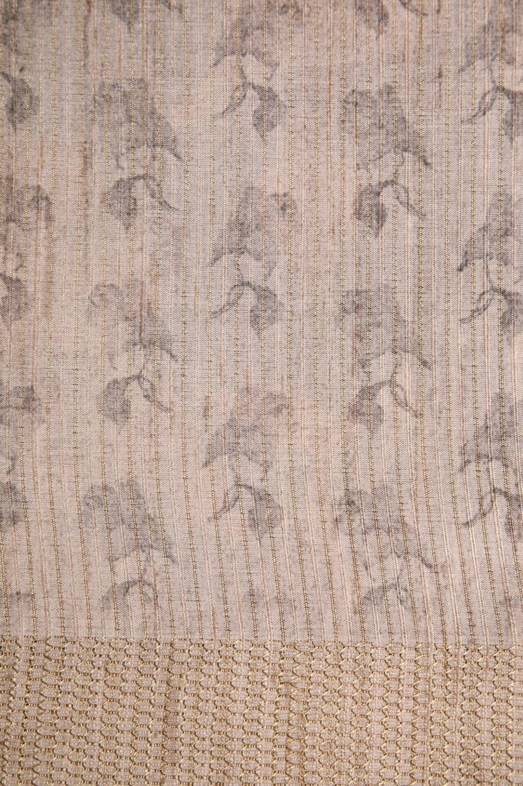 Admiral Blue Semi Tussar Silk with Gold Zari Floral Patterns view 3