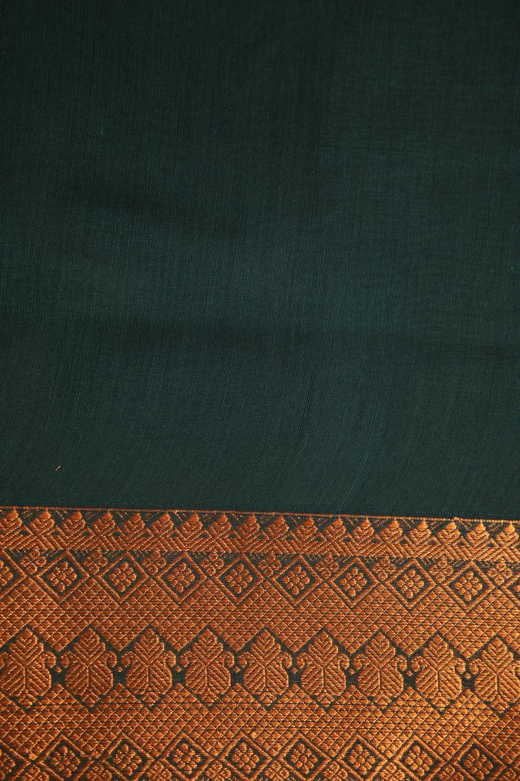 Bottle Green Silk Cotton with Gold Zari Floral Puttas view 3