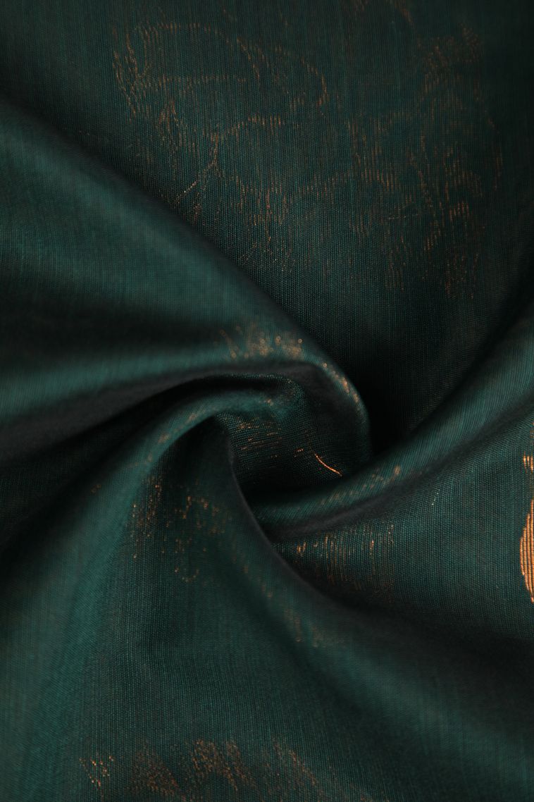 Bottle Green Silk Cotton with Gold Zari Floral Puttas view 4