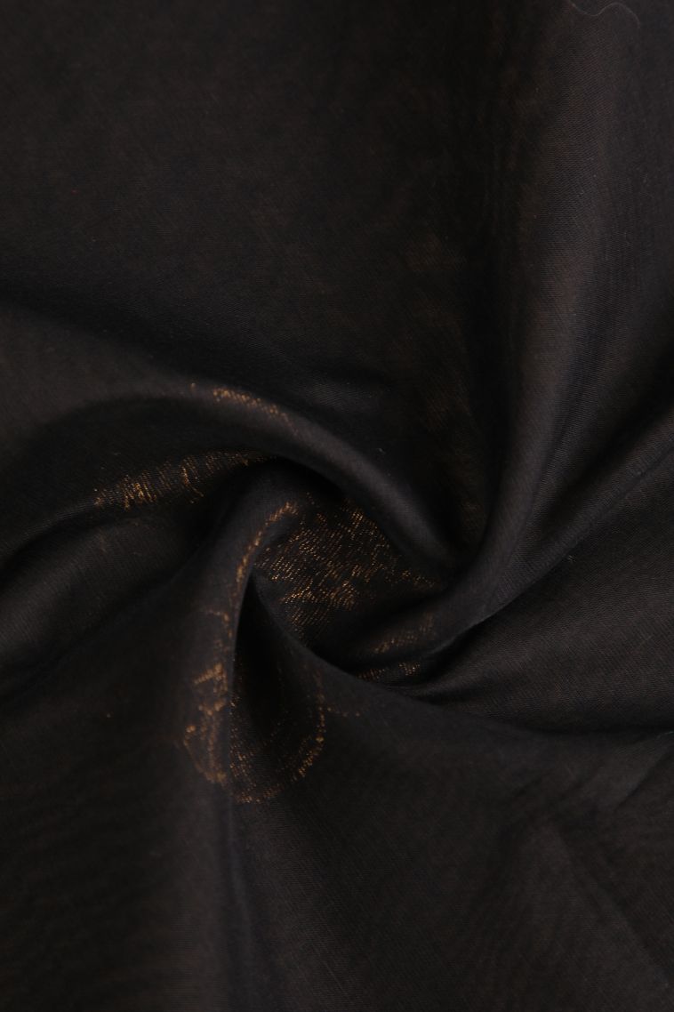 Asphalt Black Silk Cotton with Gold Zari Floral Puttas view 4
