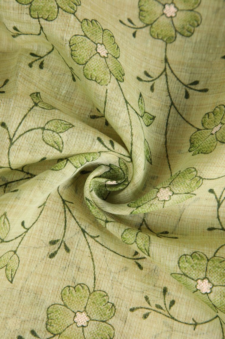 Olive Green Tussar Cotton Sarees with Gold Zari Floral Patterns view 4