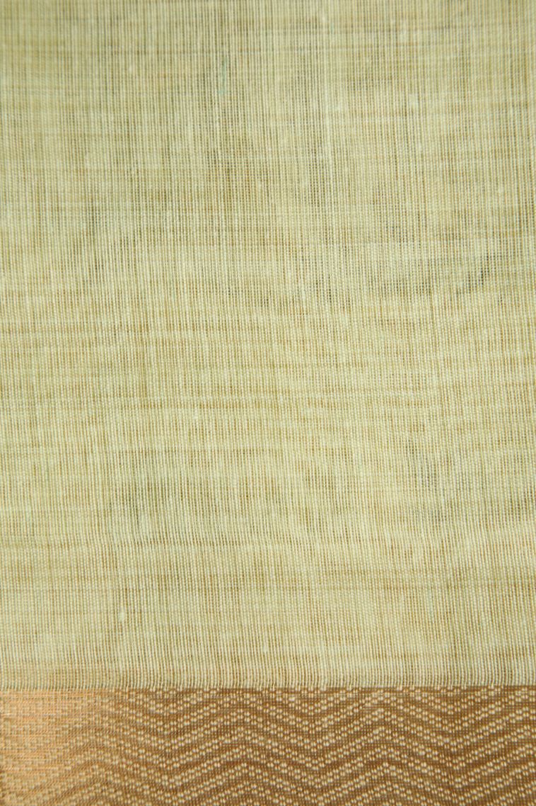 Olive Green Tussar Cotton Sarees with Gold Zari Floral Patterns view 3