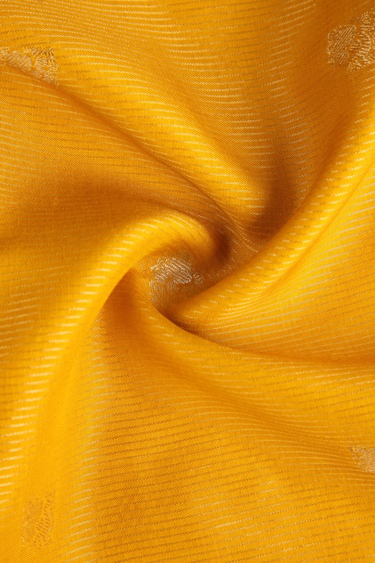 Merigold Orange Banaras Sarees with Gold Zari Peacock Motifs view 4