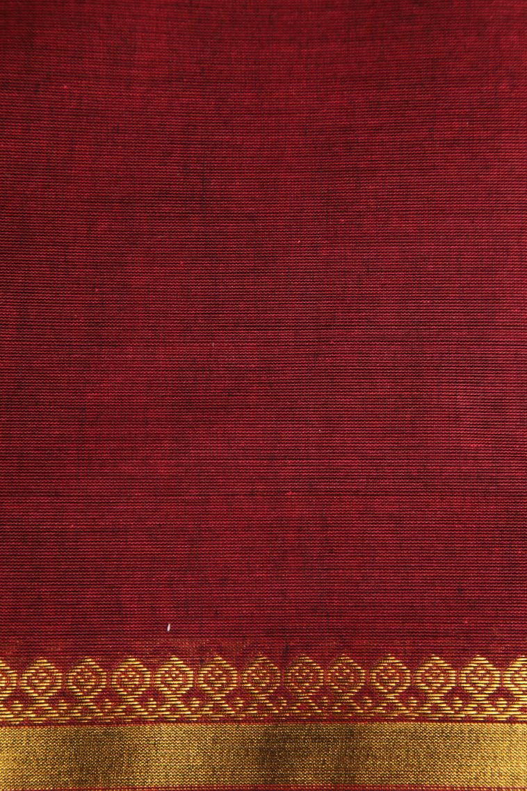 Berry Red Chettinad Cotton Sarees with Without Zari Zari Buttis (small Dots Or Motifs) view 3