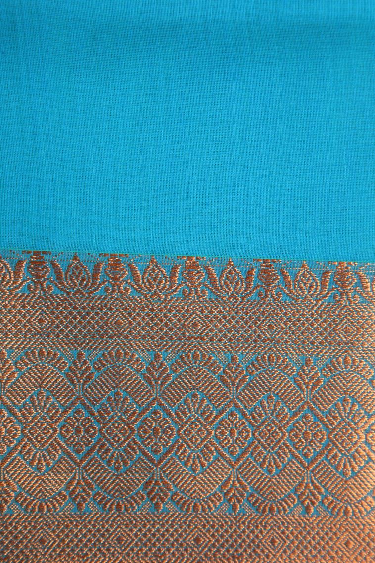 Cerulean Blue Silk Cotton with Gold Zari Floral Puttas view 3