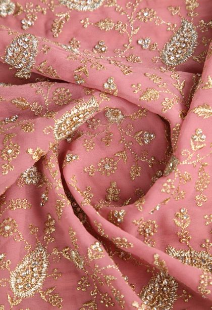Crepe Pink Designer Sarees with Gold Zari Stone Work