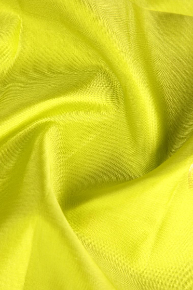 Chartreuse Green Soft Silk Saree with Gold Zari Floral Puttas view 4