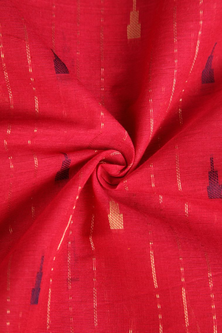 Rose  Red Chettinad Cotton Sarees with Without Zari Zari Temple Pattern view 4