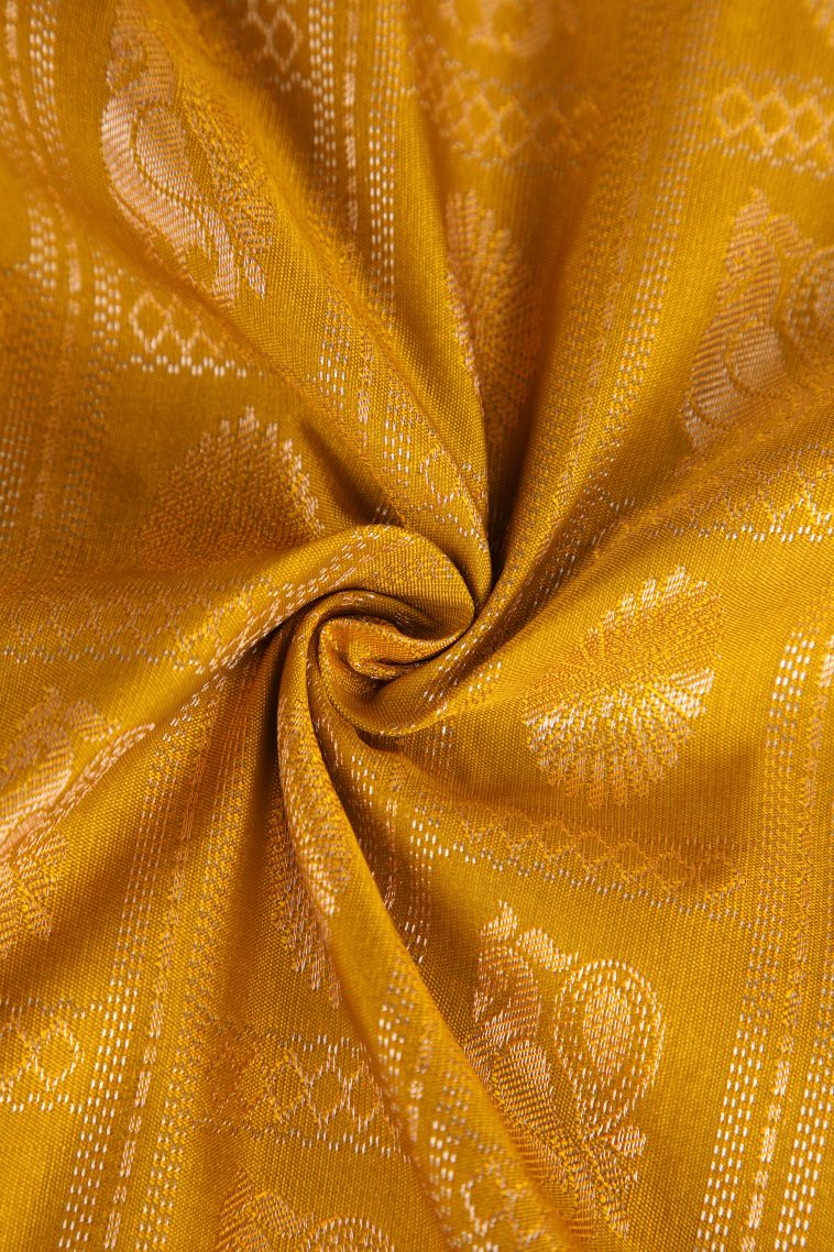 Sepia Yellow Apoorva Silk Sarees with Gold Zari Checks And Puttas view 4