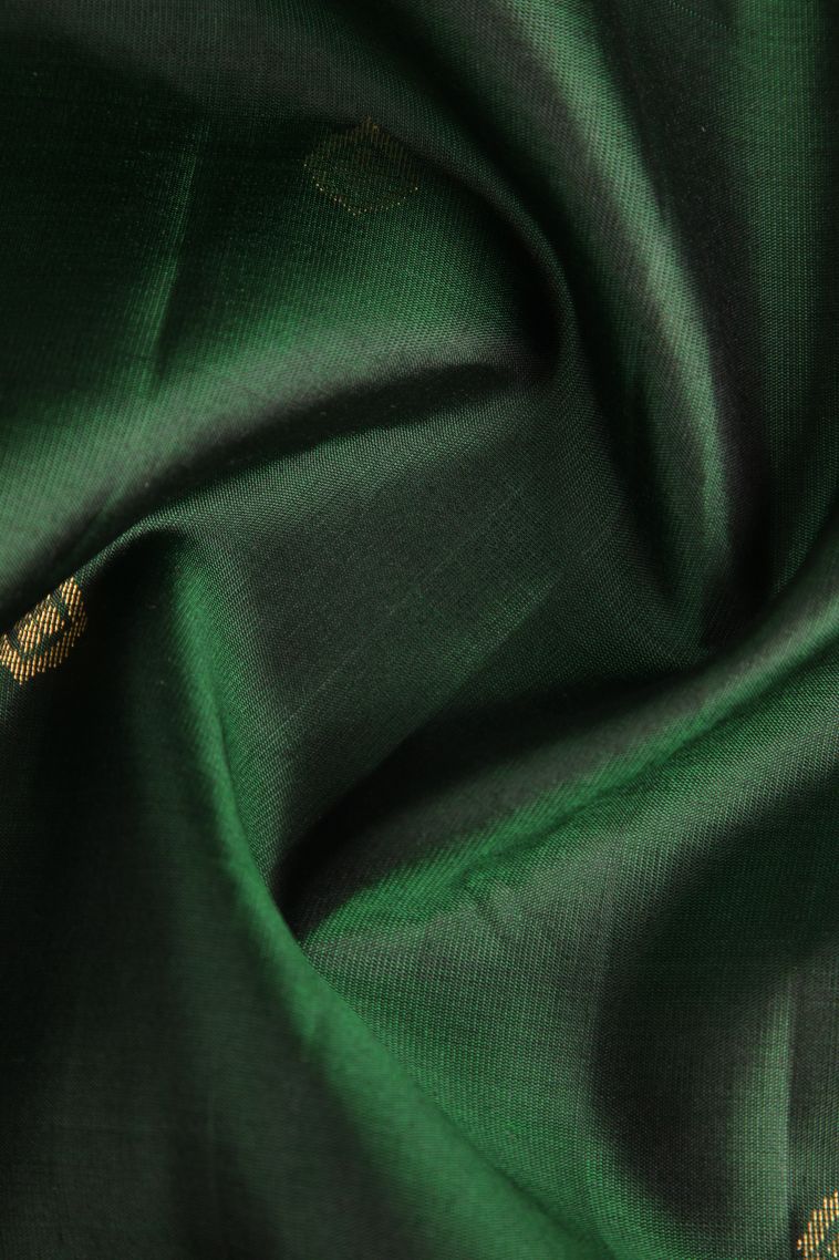 Bottle Green Soft Silk Saree with Gold Zari Floral Puttas view 4