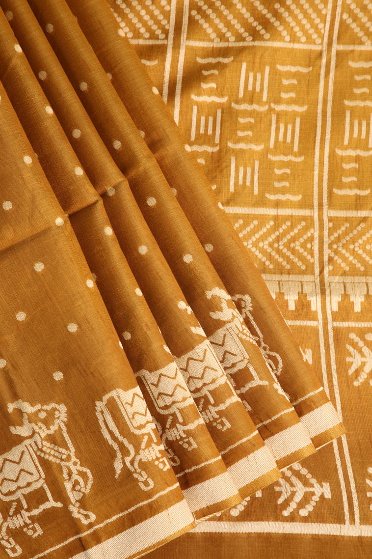 Rich Gold Semi Tussar Silk with Without Zari Zari Buttis (small Dots Or Motifs) view 1