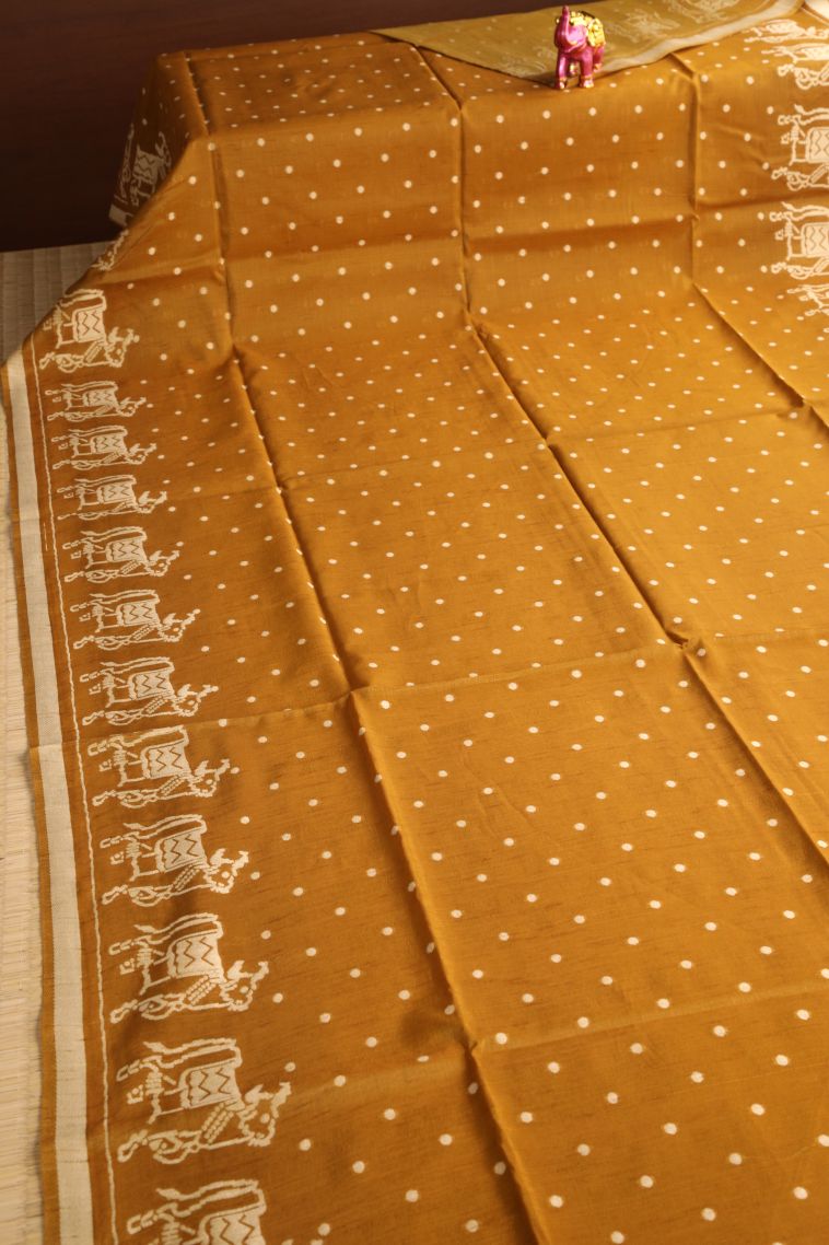 Rich Gold Semi Tussar Silk with Without Zari Zari Buttis (small Dots Or Motifs) view 2