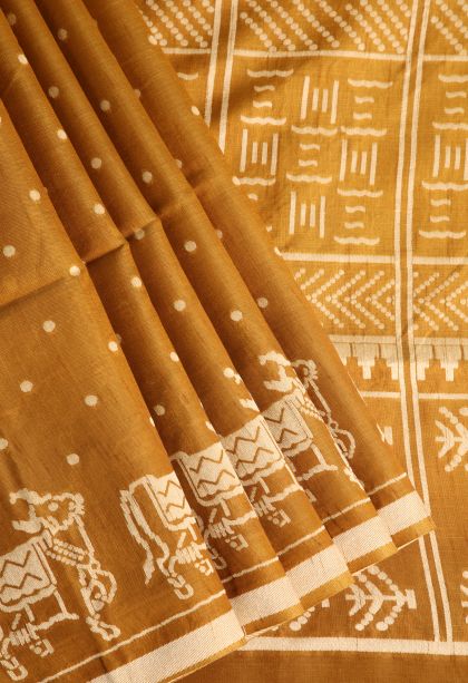 Rich Gold Semi Tussar Silk with Without Zari Zari Buttis (small Dots Or Motifs)