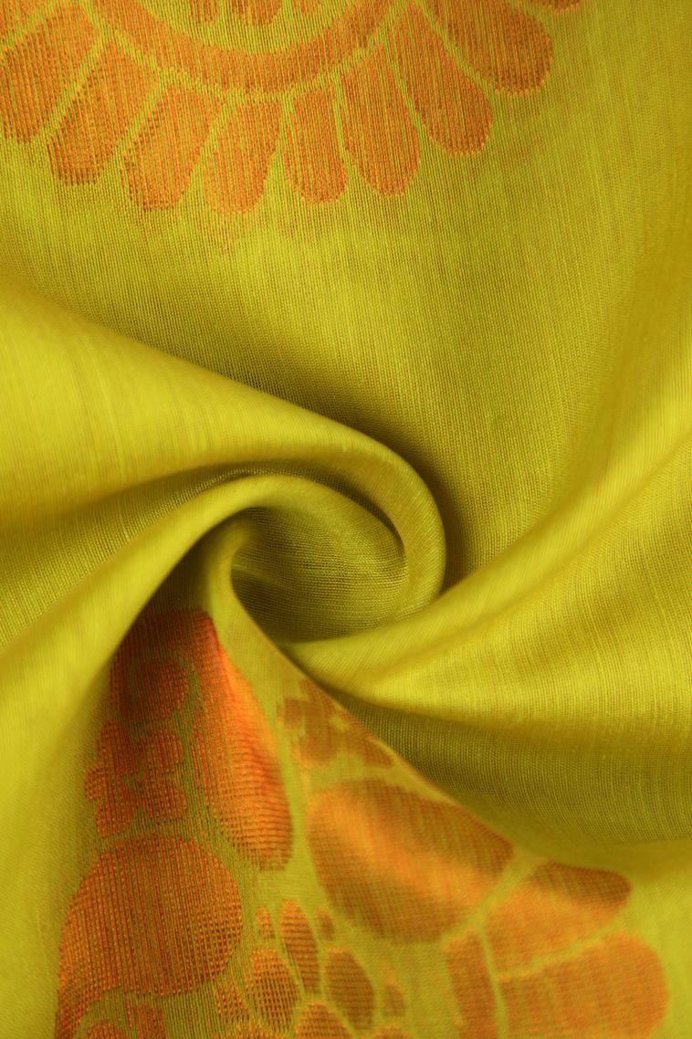 Lime Green Silk Cotton with Gold Zari Floral Puttas view 4