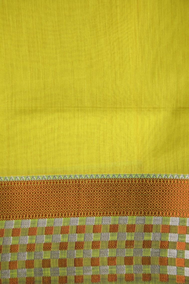 Lime Green Silk Cotton with Gold Zari Floral Puttas view 3