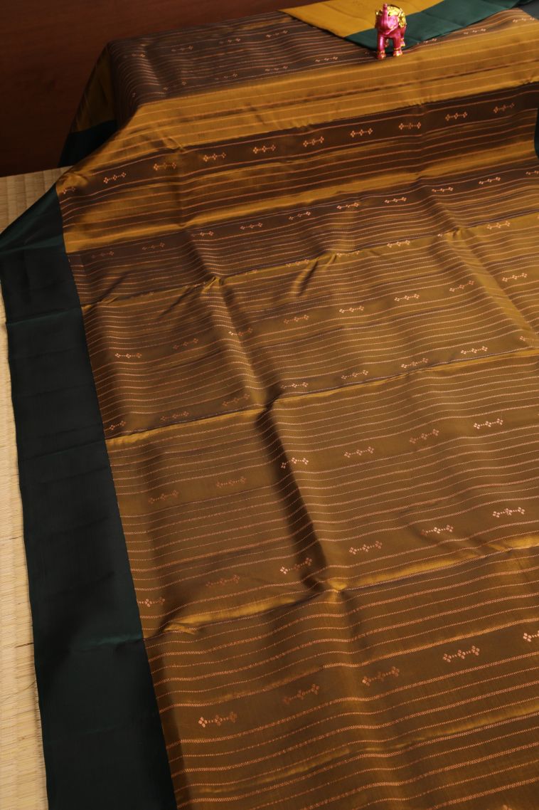Rich Gold Soft Silk Saree with Copper Zari Stripes view 2